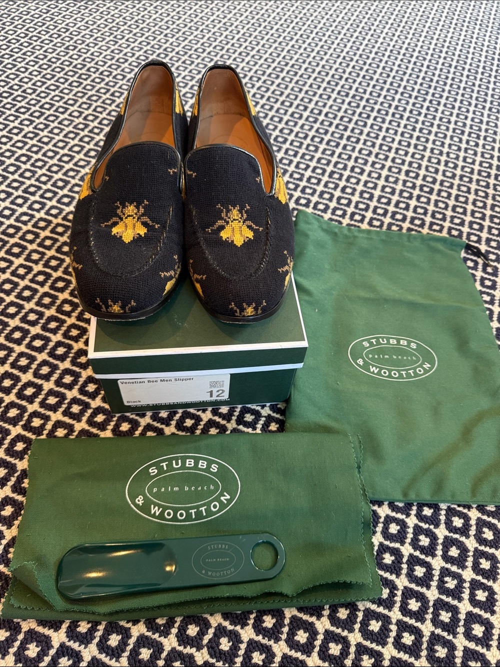 Stubbs & Wootton Men’s Needlepoint Venetian Bee Slipper Size 12